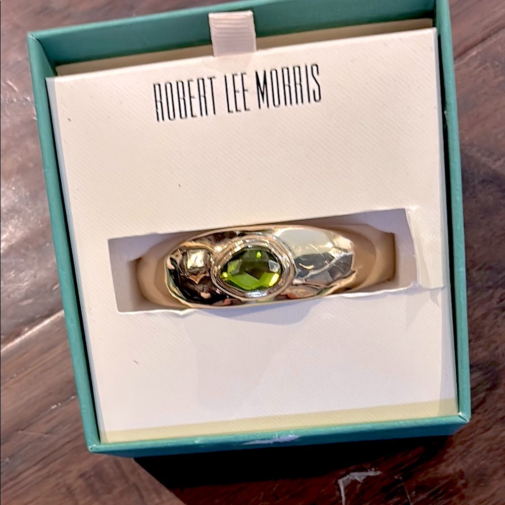 Robert Lee Morris Gold Bangle Bracelet with Green Faceted Stone ( NWT)